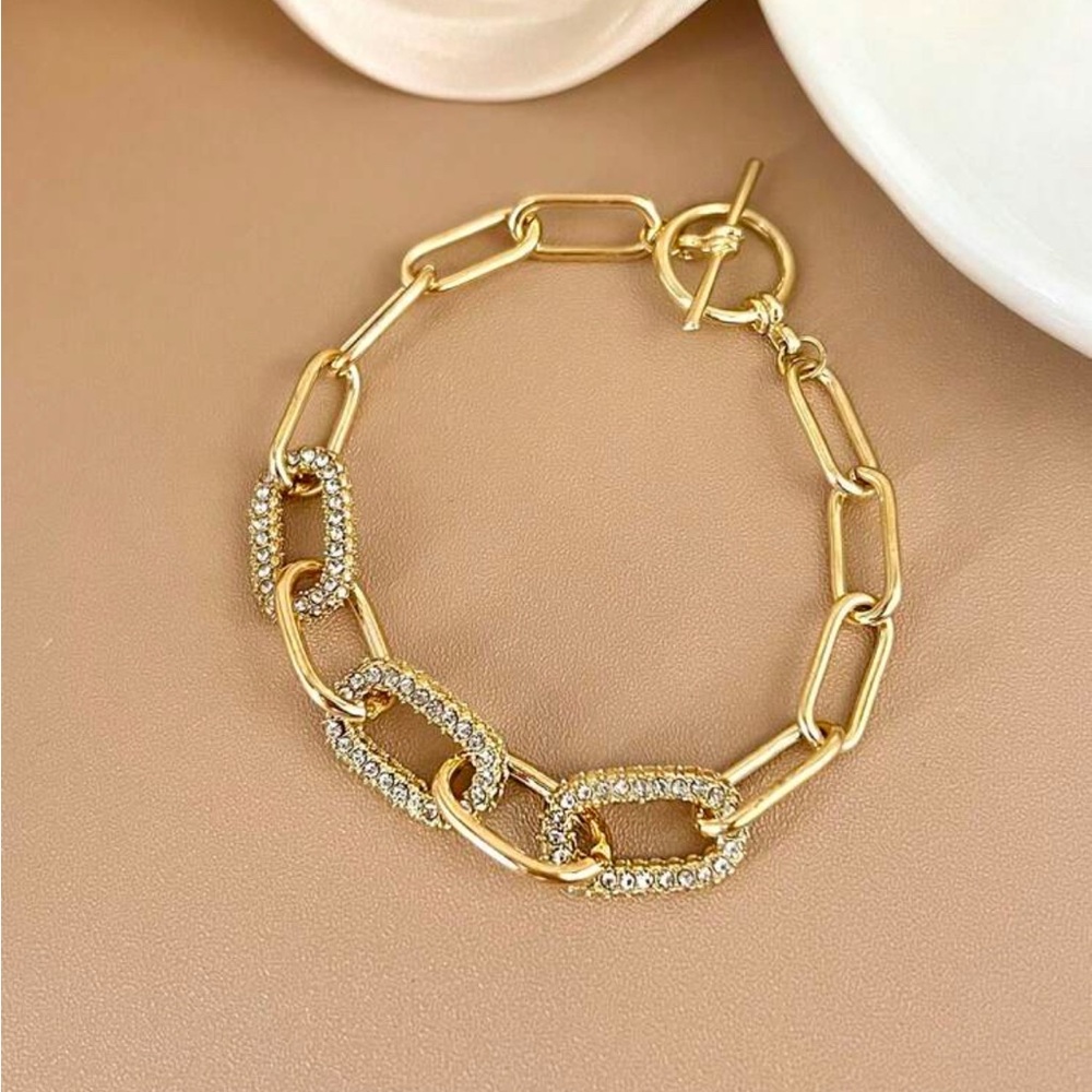 Gold Link Bracelet with Crystal Accents